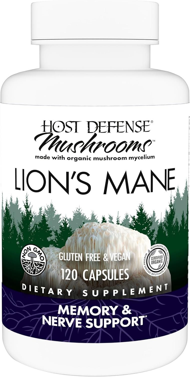 Lion's Mane Mushroom Supplement for Brain Health and Immune Support - 120 Capsules