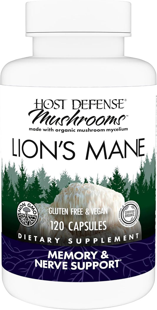 Lion's Mane Mushroom Supplement for Brain Health and Immune Support - 120 Capsules