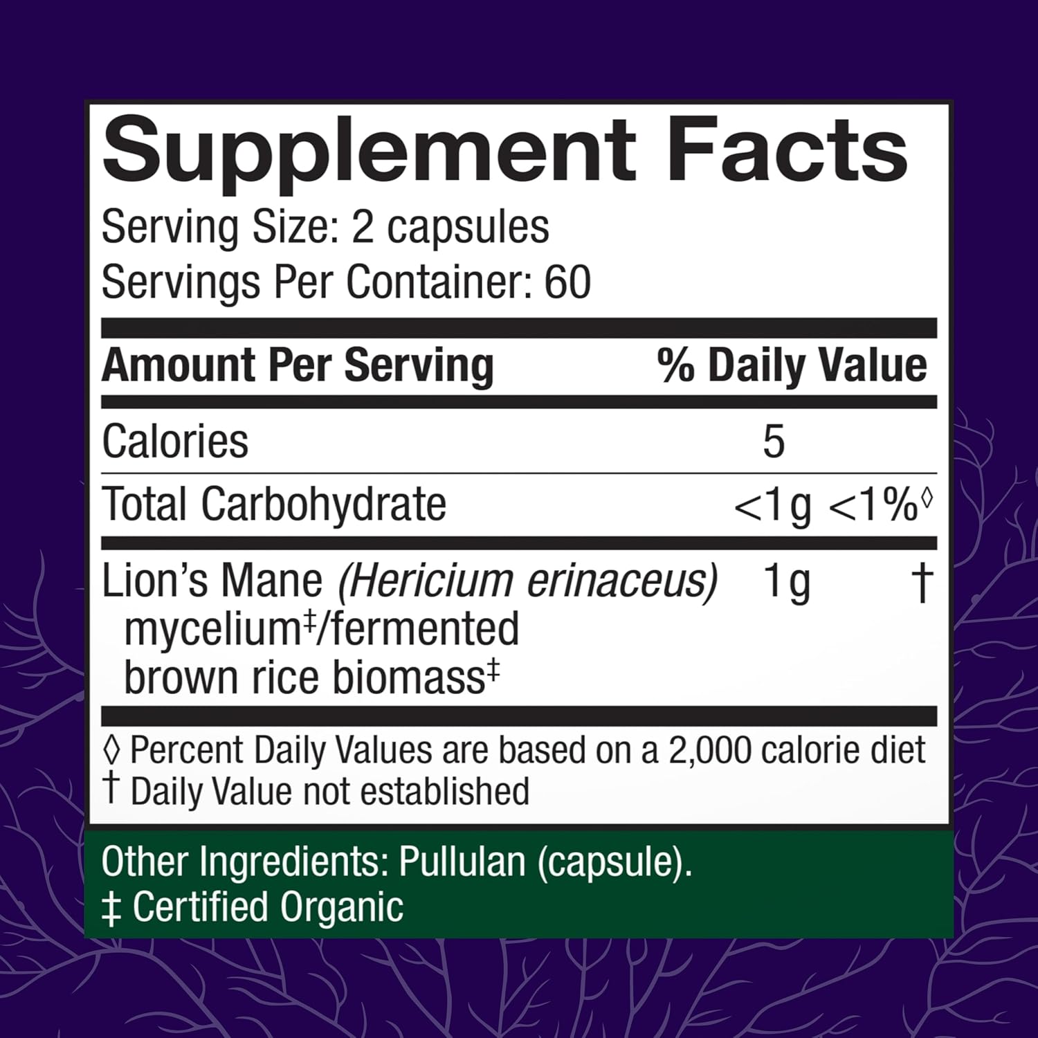 Lion's Mane Mushroom Supplement for Brain Health and Immune Support - 120 Capsules