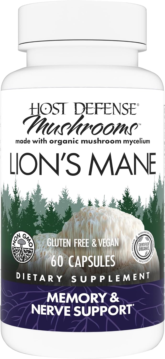 Lion's Mane Mushroom Supplement for Brain Health, Focus, and Memory - Immune and Nervous System Support - 60 Capsules