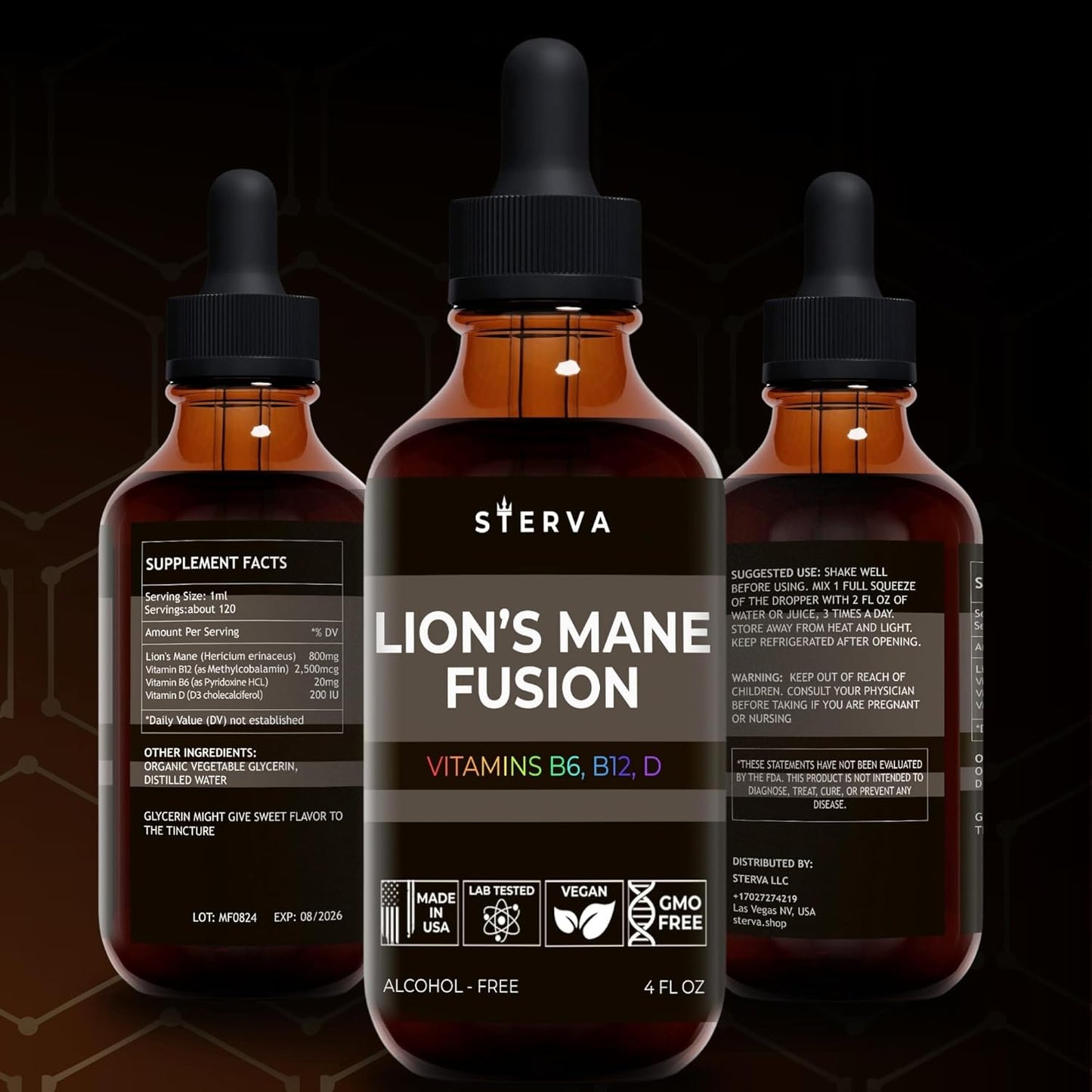 Lion’s Mane Mushroom Tincture for Cognitive Function - Liquid Supplement with B12, B6, D Vitamins - Memory, Focus, Concentration - Vegan Drops (4 Fl Oz)