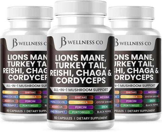 Lions Mane & Turkey Tail Mushroom Supplement for Cognitive & Immune Support - 180 Capsules