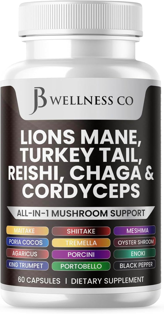 Lions Mane & Turkey Tail Mushroom Supplement for Cognitive & Immune Support - 60 Count