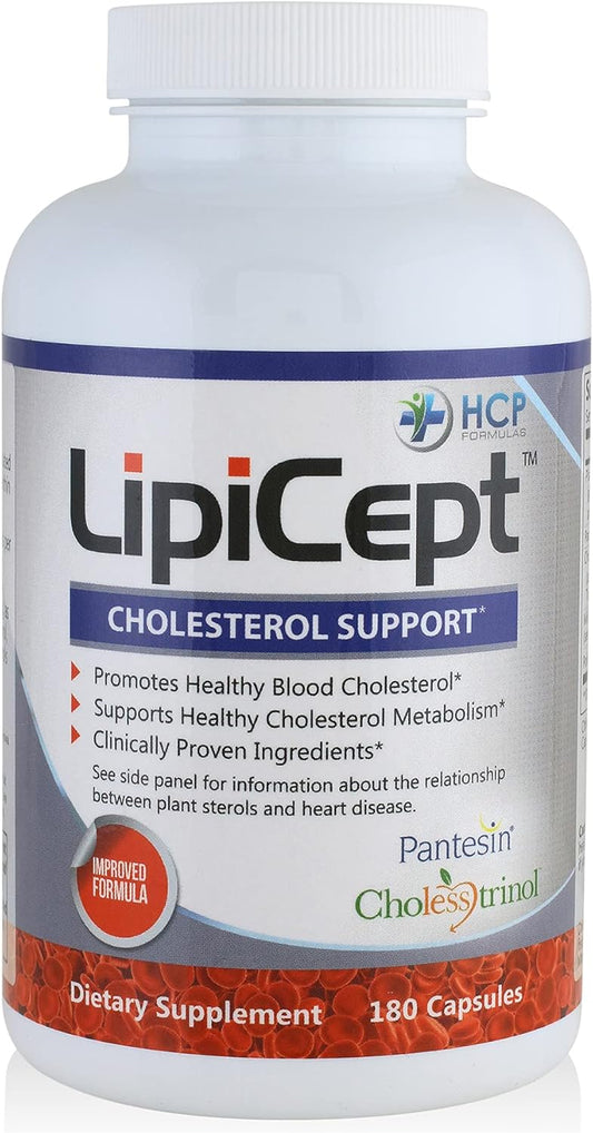 LipiCept Natural Cholesterol Support Formula with Plant Sterols - Vegetarian Dietary Supplement - 180 Capsules