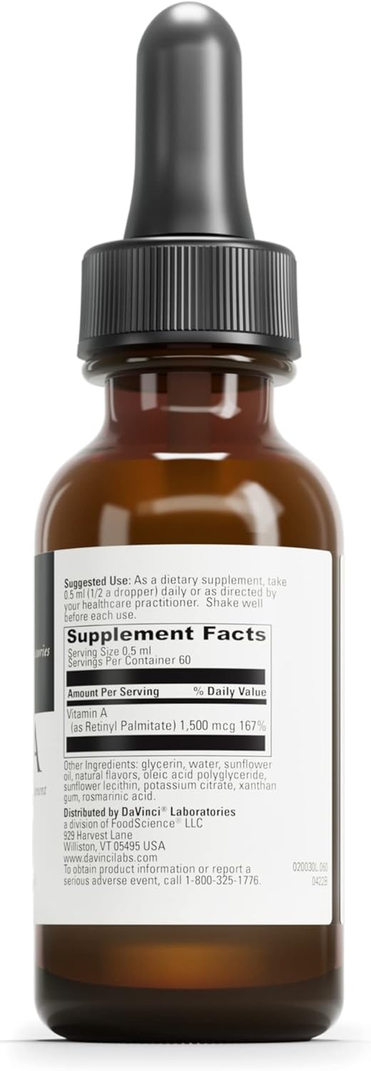 Liposomal A Liquid Vitamin A Supplement for Bone, Skin, Gut, Vision, Immune Health - Gluten-Free - 30 ml