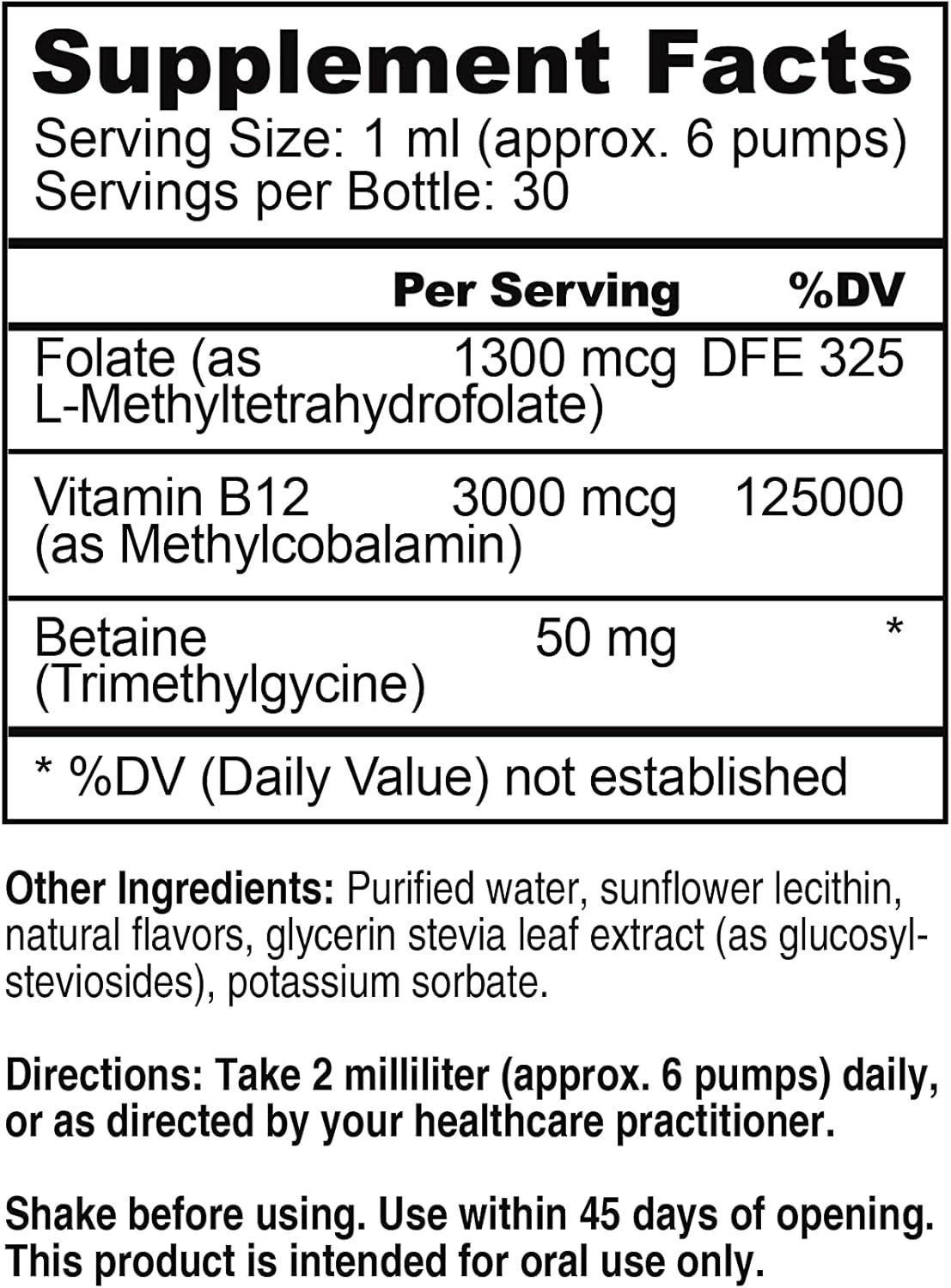Liposomal B12 Folate TMG Liquid Spray - Mood, Cognitive, & Heart Health Support - Vitamin B9 & Betaine Supplement for Women & Men - 1 Fl Oz