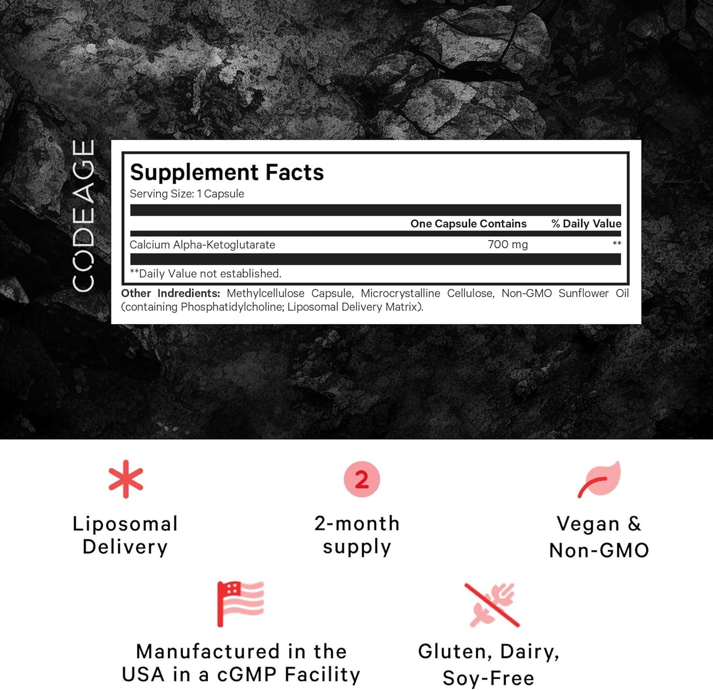 Liposomal Calcium AKG Supplement - 2-Month Supply - Non-GMO, Gluten-Free - 60 Capsules
