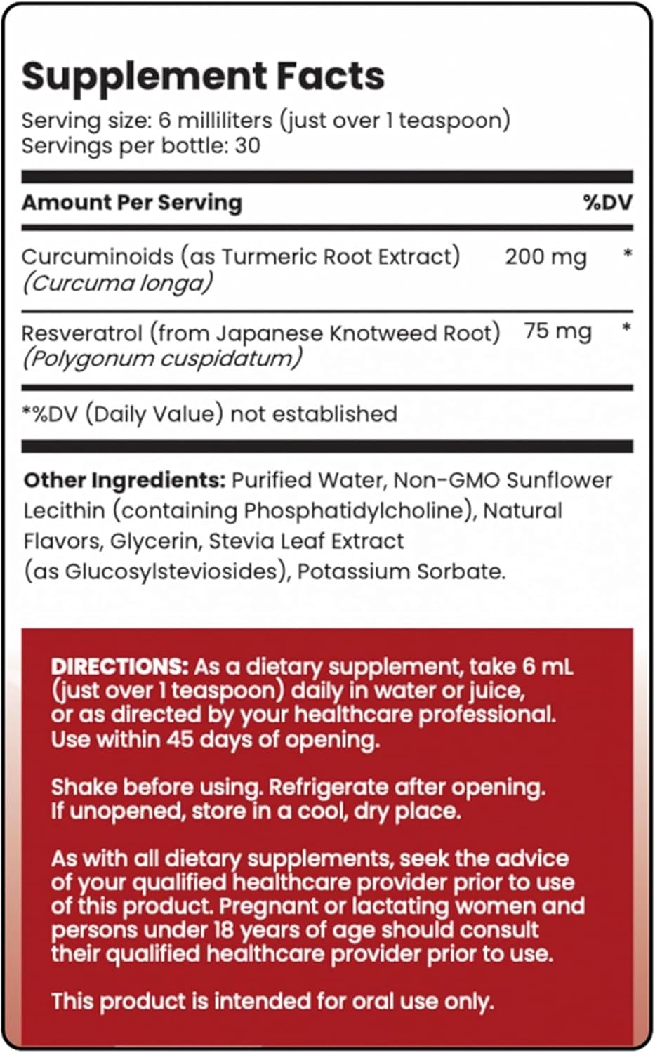 Liposomal Curcumin + Resveratrol Supplement for Joint Health & Overall Well-Being - High Absorption Liquid Formula