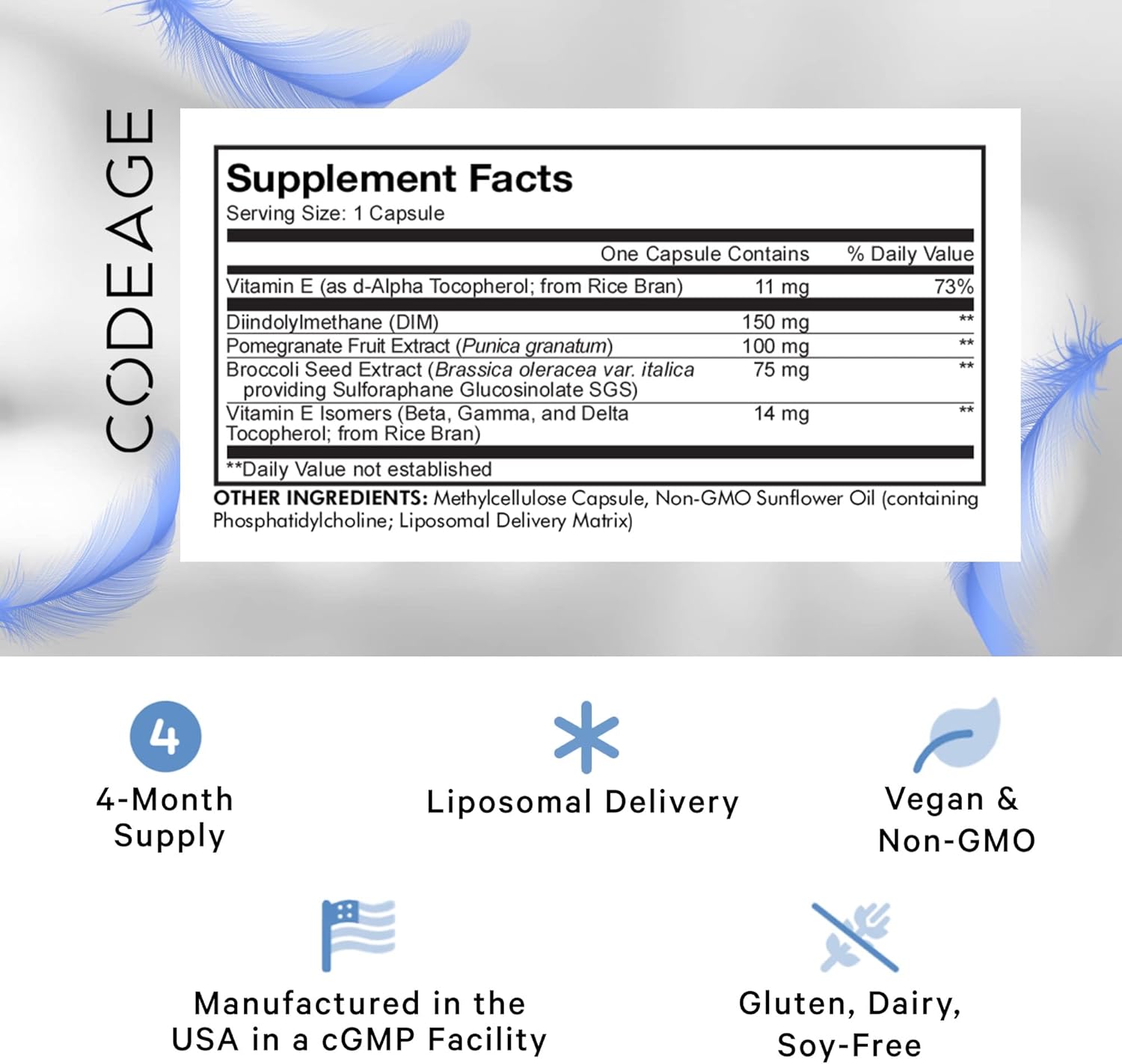 Liposomal DIM Supplement with SGS, Pomegranate, Broccoli, Vitamin E - 4 Month Supply - Gluten-Free - 120 Capsules