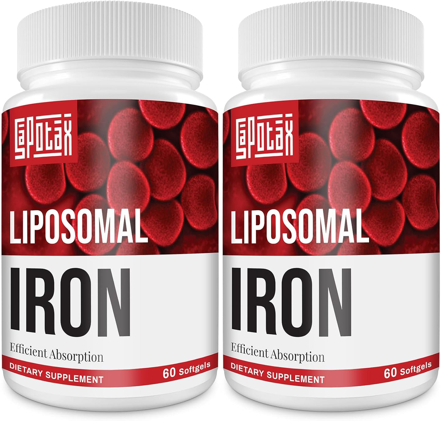 Liposomal Fe Iron Supplement for Women & Men - 65mg with Folic Acid & Vitamin B12 - Red Blood Cell Production & Energy Support - 60 Softgels - 2 Bottles
