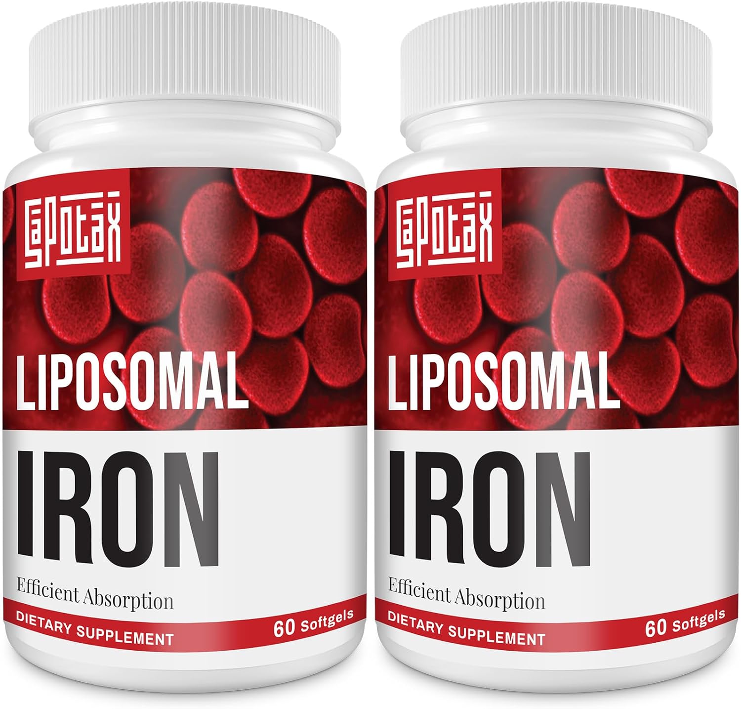 Liposomal Fe Iron Supplement for Women & Men - 65mg with Folic Acid & Vitamin B12 - Red Blood Cell Production & Energy Support - 60 Softgels - 2 Bottles