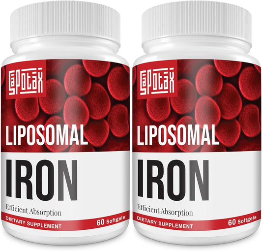 Liposomal Fe Iron Supplement for Women & Men - 65mg with Folic Acid & Vitamin B12 - Red Blood Cell Production & Energy Support - 60 Softgels - 2 Bottles