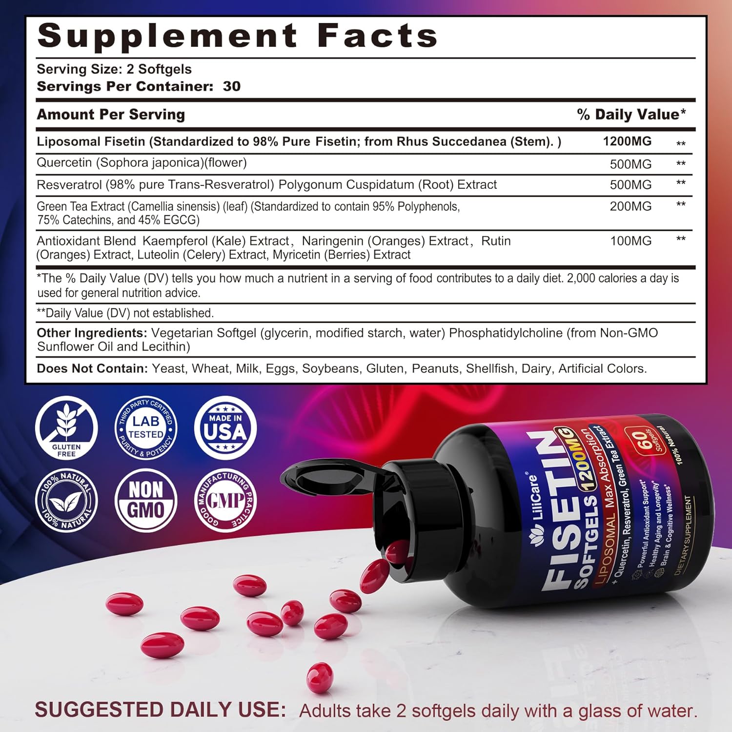 Liposomal Fisetin Softgels 1200mg + CoQ10-200mg Softgels Combo Pack