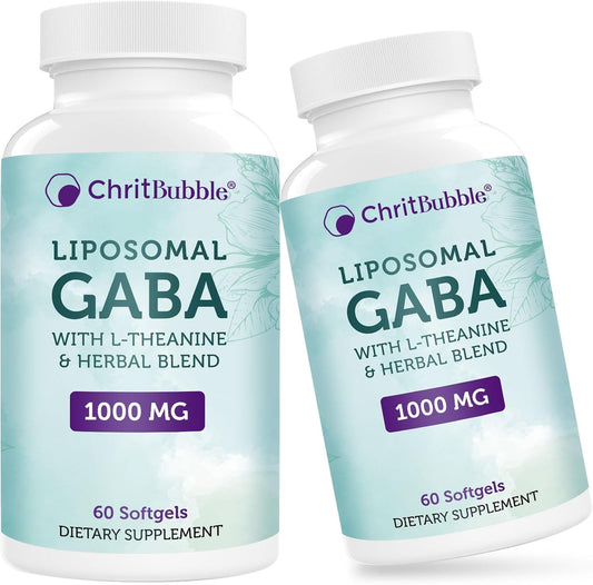 Liposomal GABA Supplements with L-Theanine, Ashwagandha, Chamomile, and Tart Cherry - 1000mg/200mg - High Absorption - 120 Softgels - Non-GMO - Gluten Free