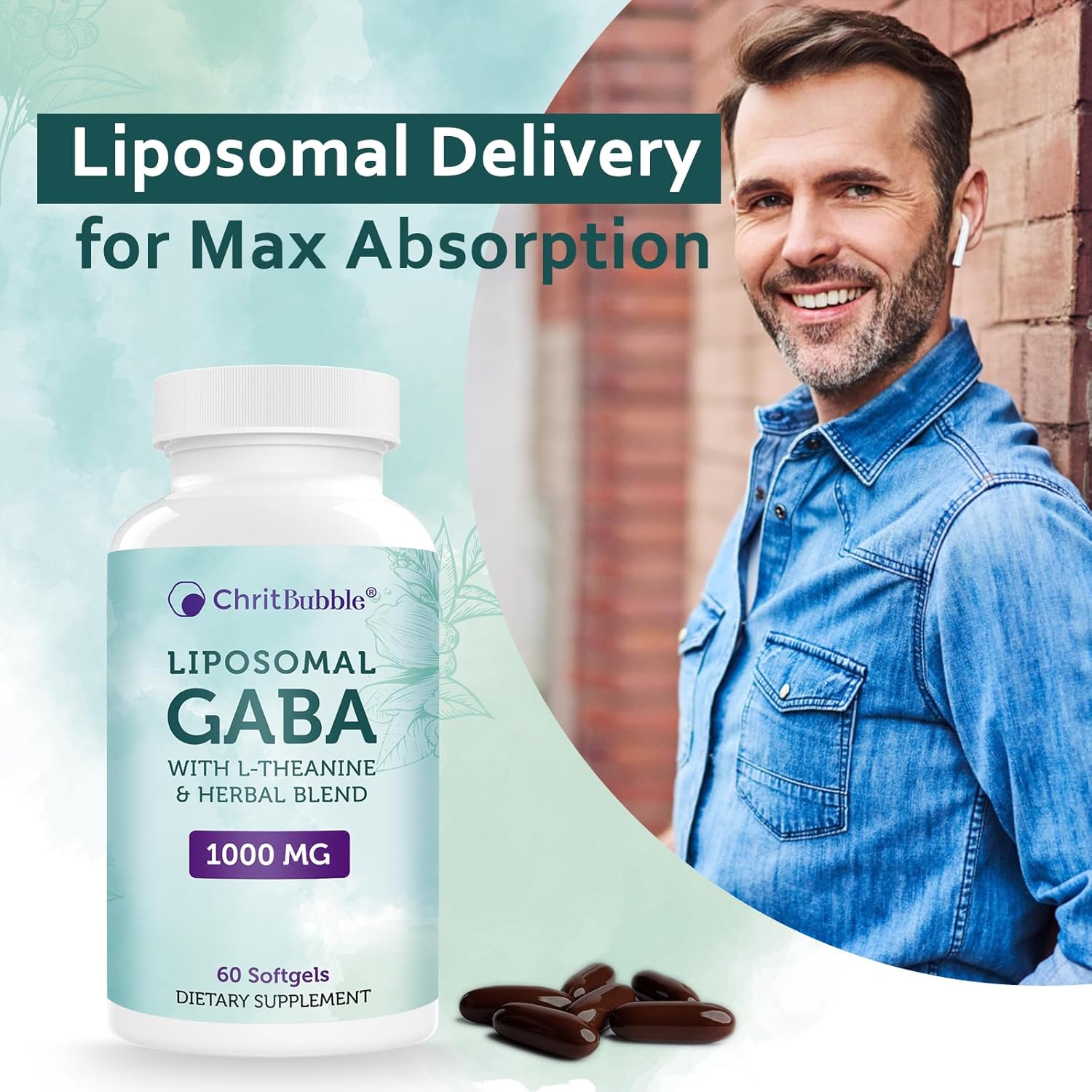 Liposomal GABA Supplements with L-Theanine, Ashwagandha, Chamomile, and Tart Cherry - 1000mg/200mg - High Absorption - 120 Softgels - Non-GMO - Gluten Free