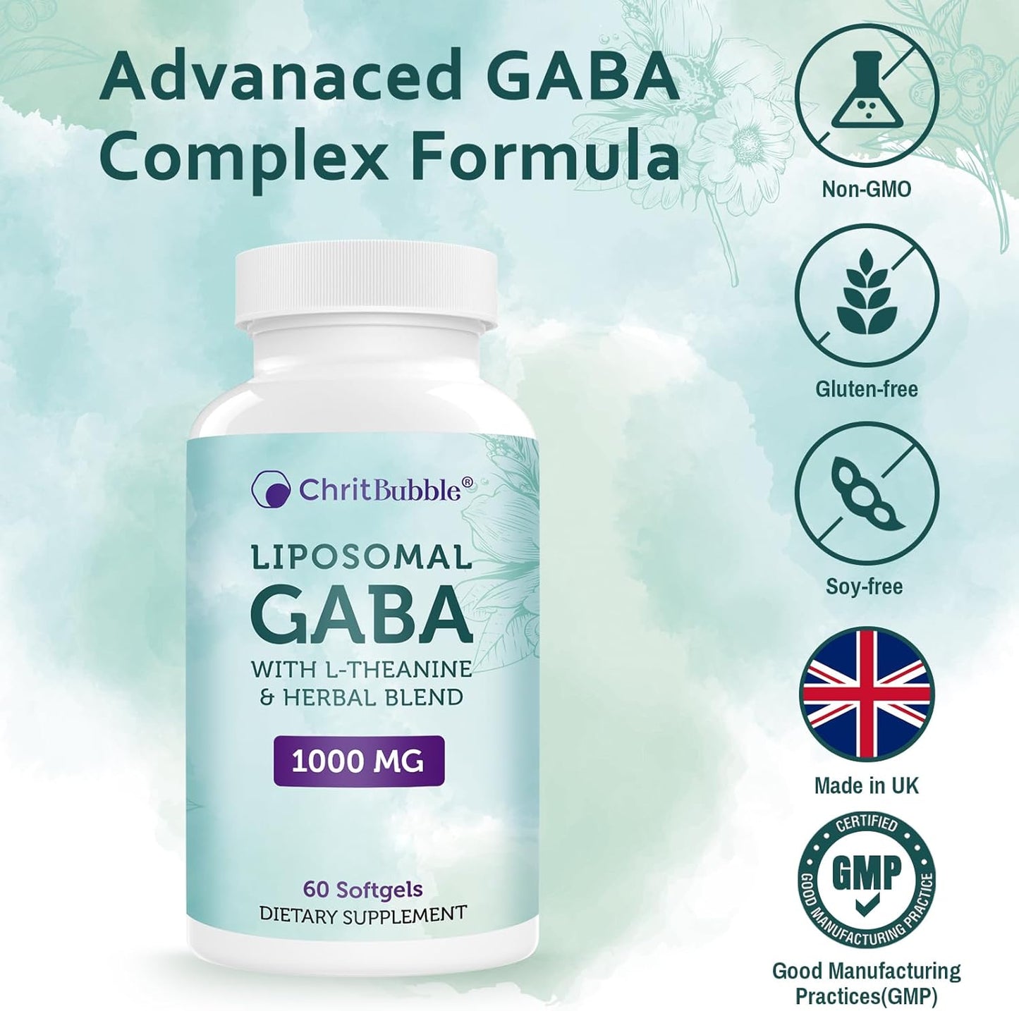 Liposomal GABA Supplements with L-Theanine, Ashwagandha, Chamomile, and Tart Cherry - 1000mg/200mg - High Absorption - 120 Softgels - Non-GMO - Gluten Free