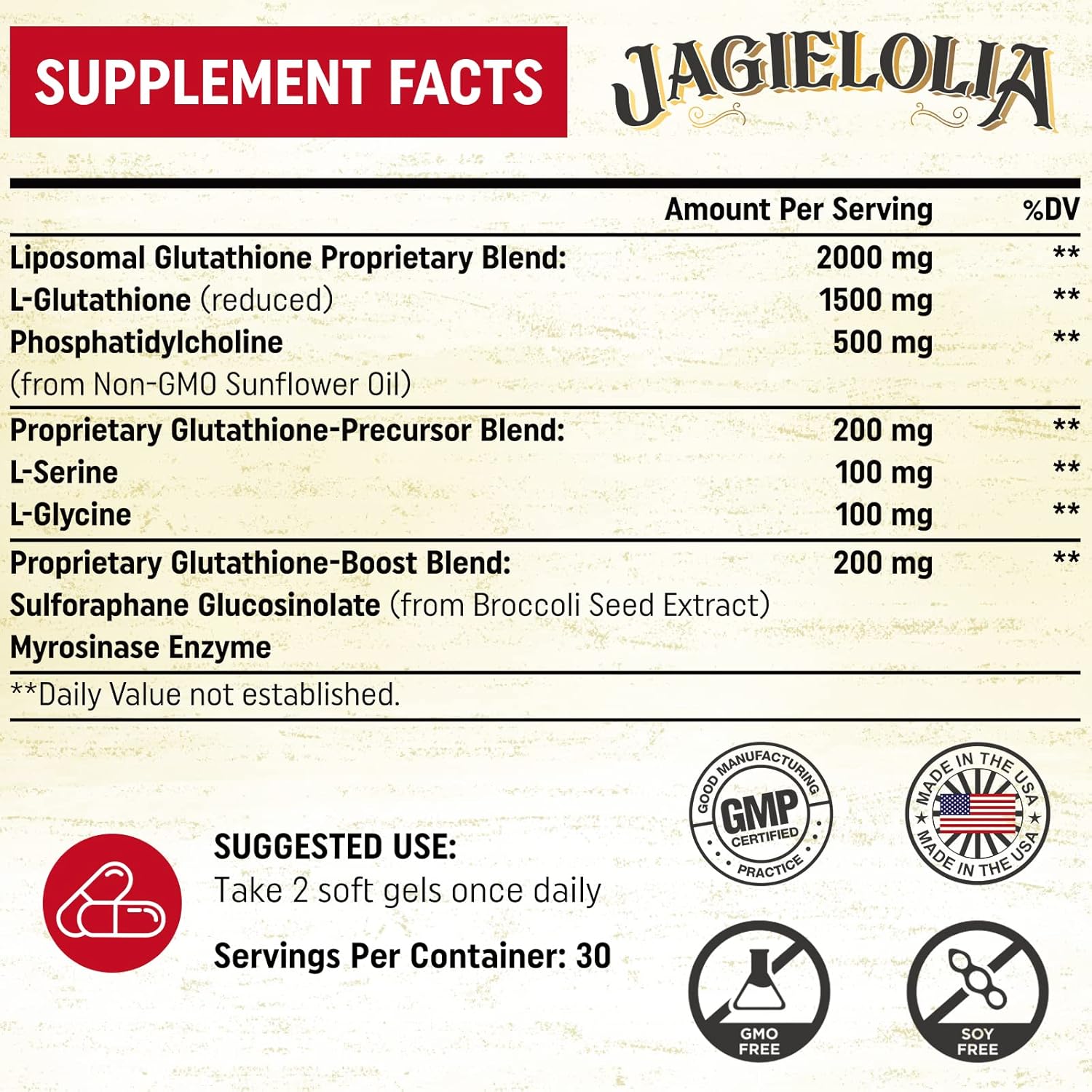 Liposomal Glutathione 2000mg Softgels with L-Serine, L-Glycine & Sulforaphane - Enhanced Absorption Formula for Antioxidant & Immune Support