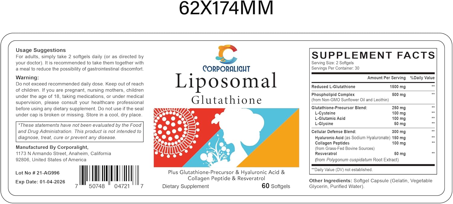 Liposomal Glutathione and Spermidine Supplements - Non-GMO Formula for Enhanced Wellness