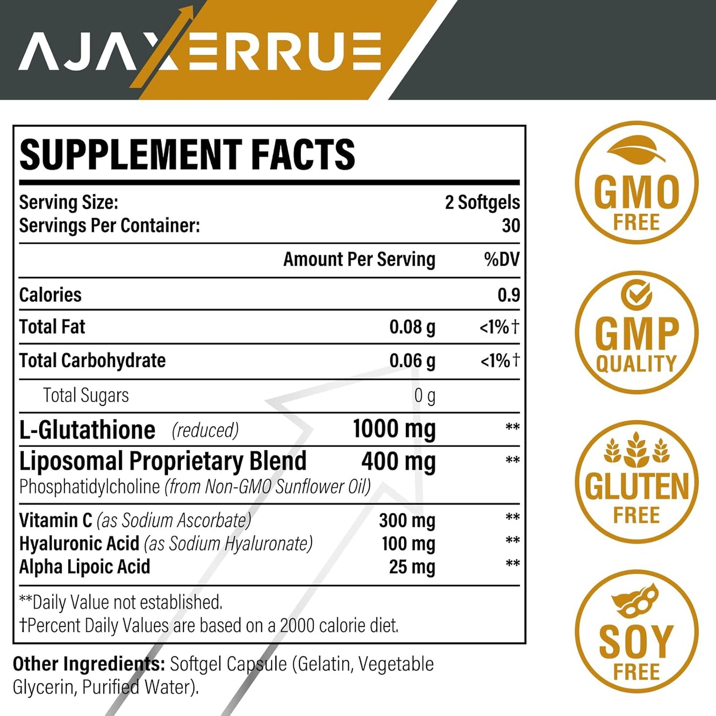 Liposomal Glutathione Supplement 1400mg with Vitamin C & Hyaluronic Acid - Antioxidant for Liver Detox, Brain & Skin - Superior Absorption Formula