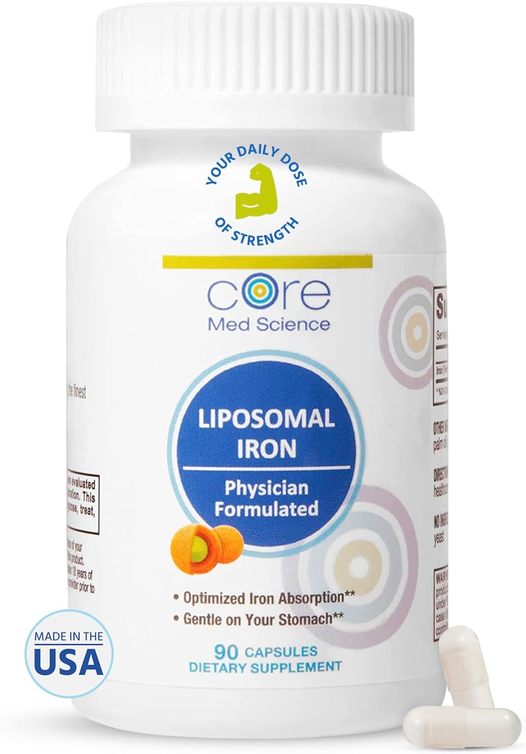 Liposomal Iron Supplement 65mg (90 Capsules) for Men & Women - Gentle Iron Absorption Pills for Pregnancy Deficiency - Easy to Swallow, Dairy-Free Formula