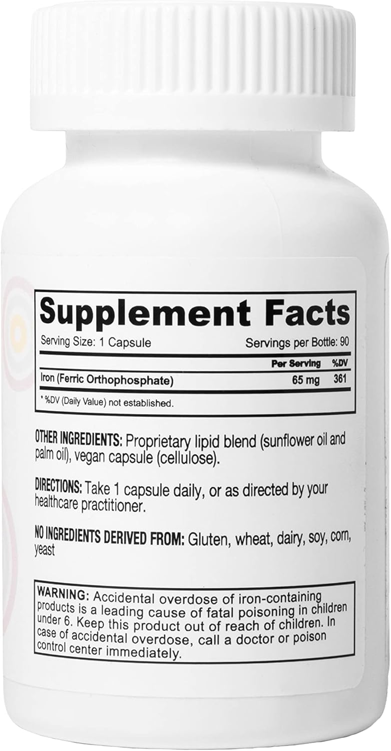 Liposomal Iron Supplement 65mg (90 Capsules) for Men & Women - Gentle Iron Absorption Pills for Pregnancy Deficiency - Easy to Swallow, Dairy-Free Formula