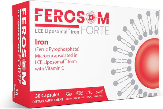 Liposomal Iron Supplement Capsules with Vitamin C - Gentle on Stomach - 30 Vegan Capsules - Easy to Swallow Iron Pills for Women and Men