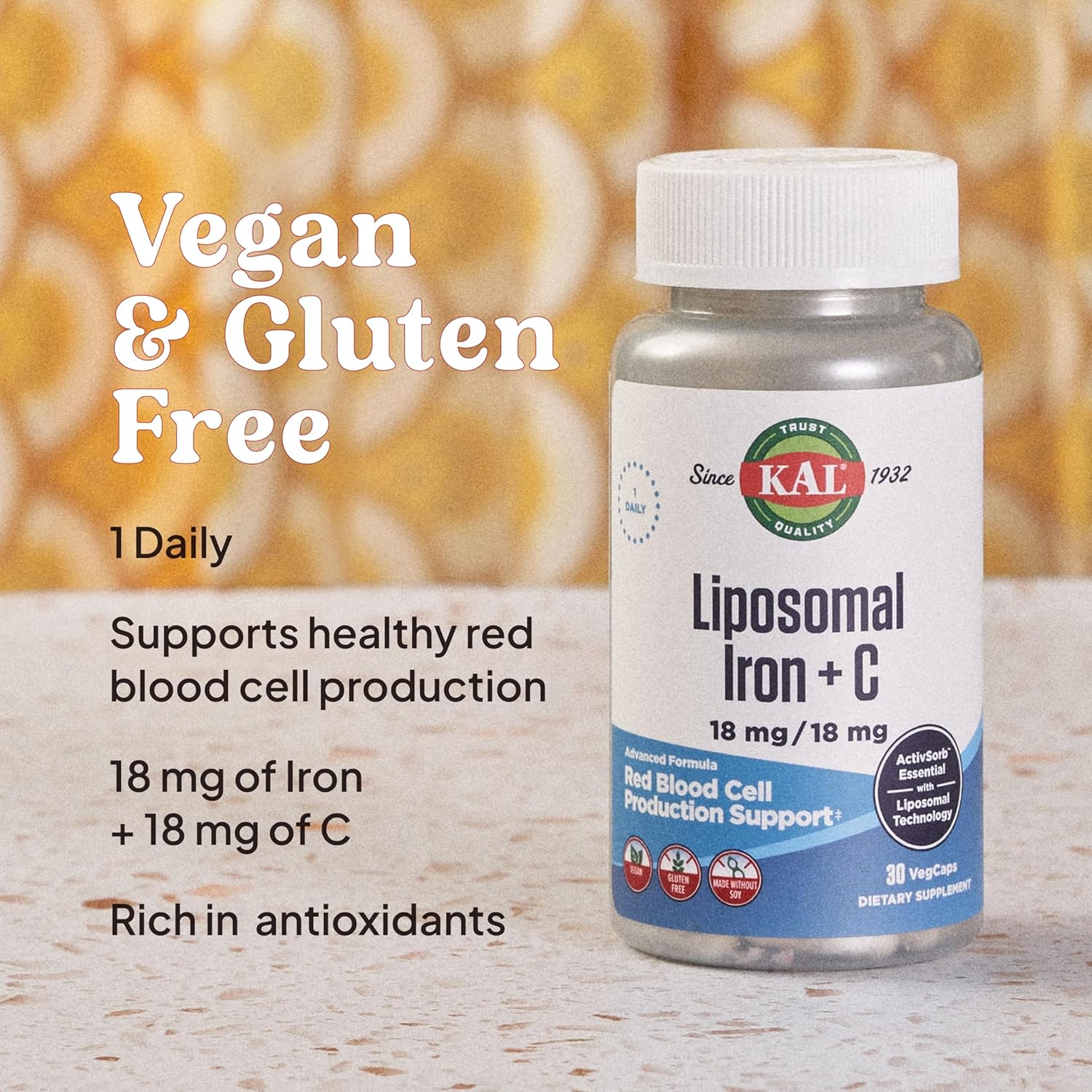 Liposomal Iron Supplement with Vitamin C for Men and Women - High Absorption, Gentle Pills, Vegan & Gluten Free - 30 Servings