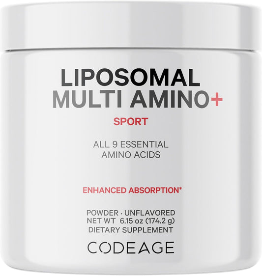 Liposomal Multi Amino Powder Supplement with BCAA & EAA - All 9 Essential Amino Acids, Pre & Post Workout, Unflavored - Non-GMO - 6.15 oz