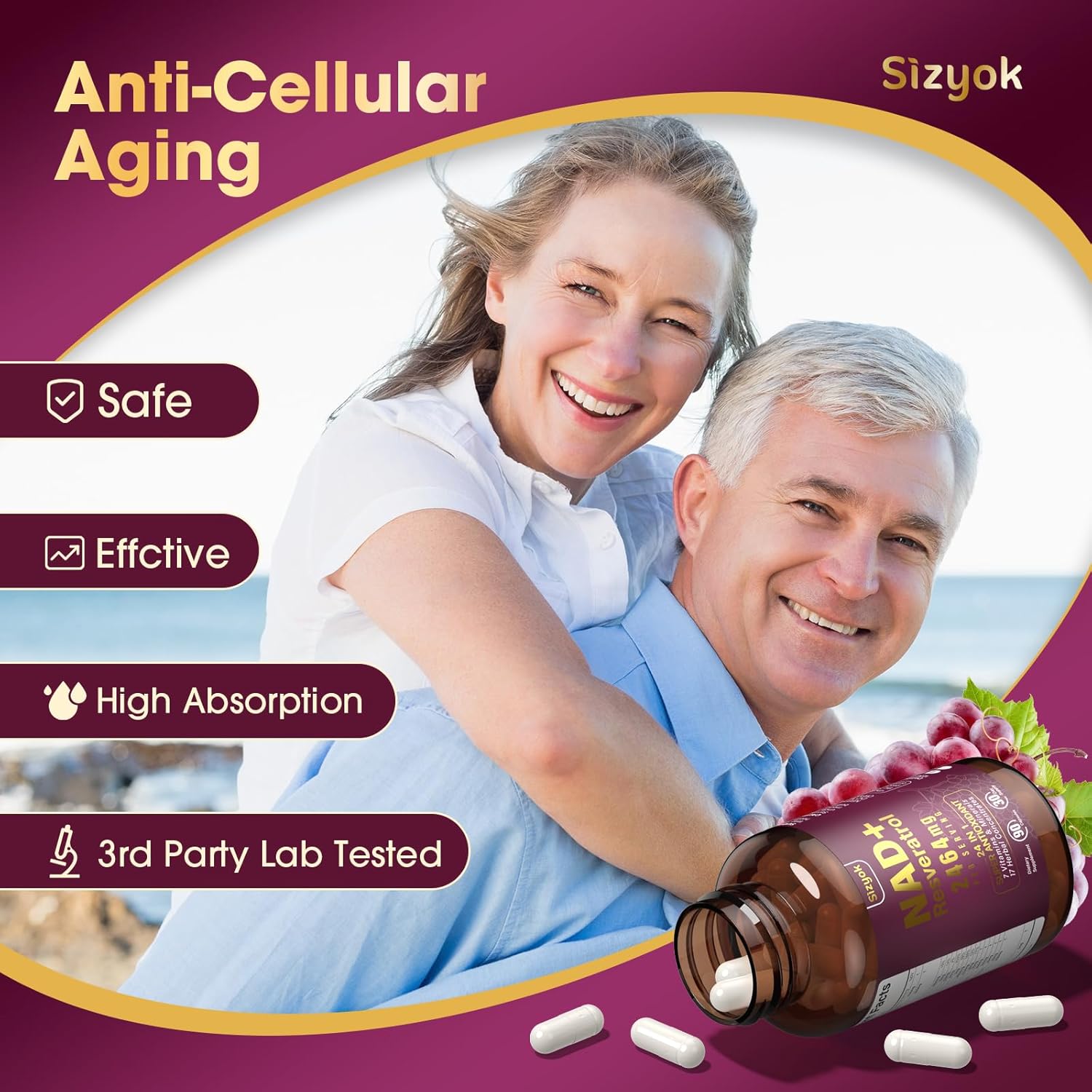 Liposomal NAD+ Resveratrol Supplement for Energy, Focus, and Anti-Aging - 120 Capsules