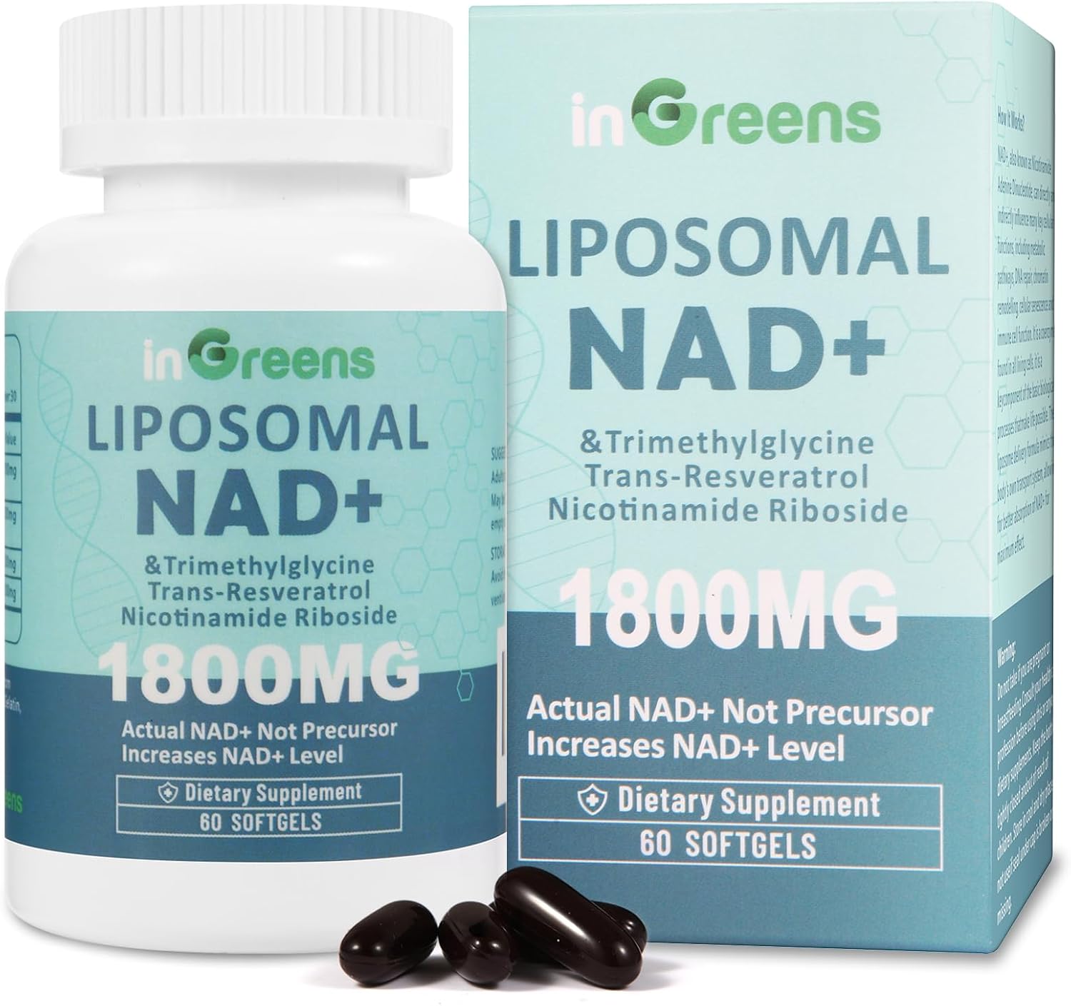 Liposomal NAD+ Supplement 1800mg with NR & Resveratrol, Boosts NAD+ Levels, Anti-Aging Defense, Cellular Energy Support - 60 Softgels