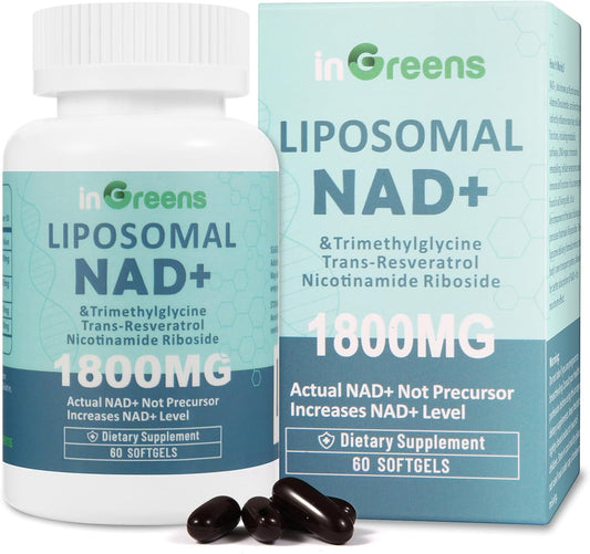 Liposomal NAD+ Supplement 1800mg with NR & Resveratrol, Boosts NAD+ Levels, Anti-Aging Defense, Cellular Energy Support - 60 Softgels