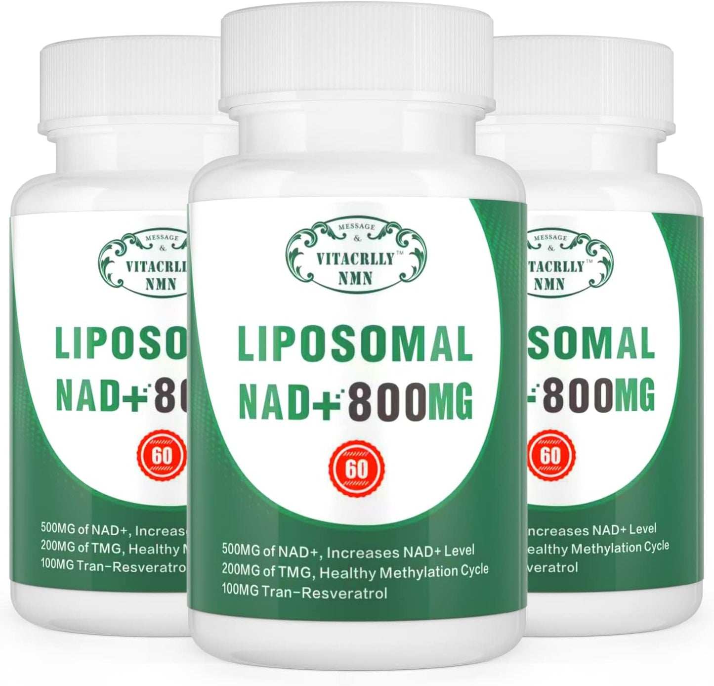 Liposomal NAD+ Supplement 800MG Nicotinamide Riboside for Cell Energy, Aging, Muscle Repair - 180 Capsules x3