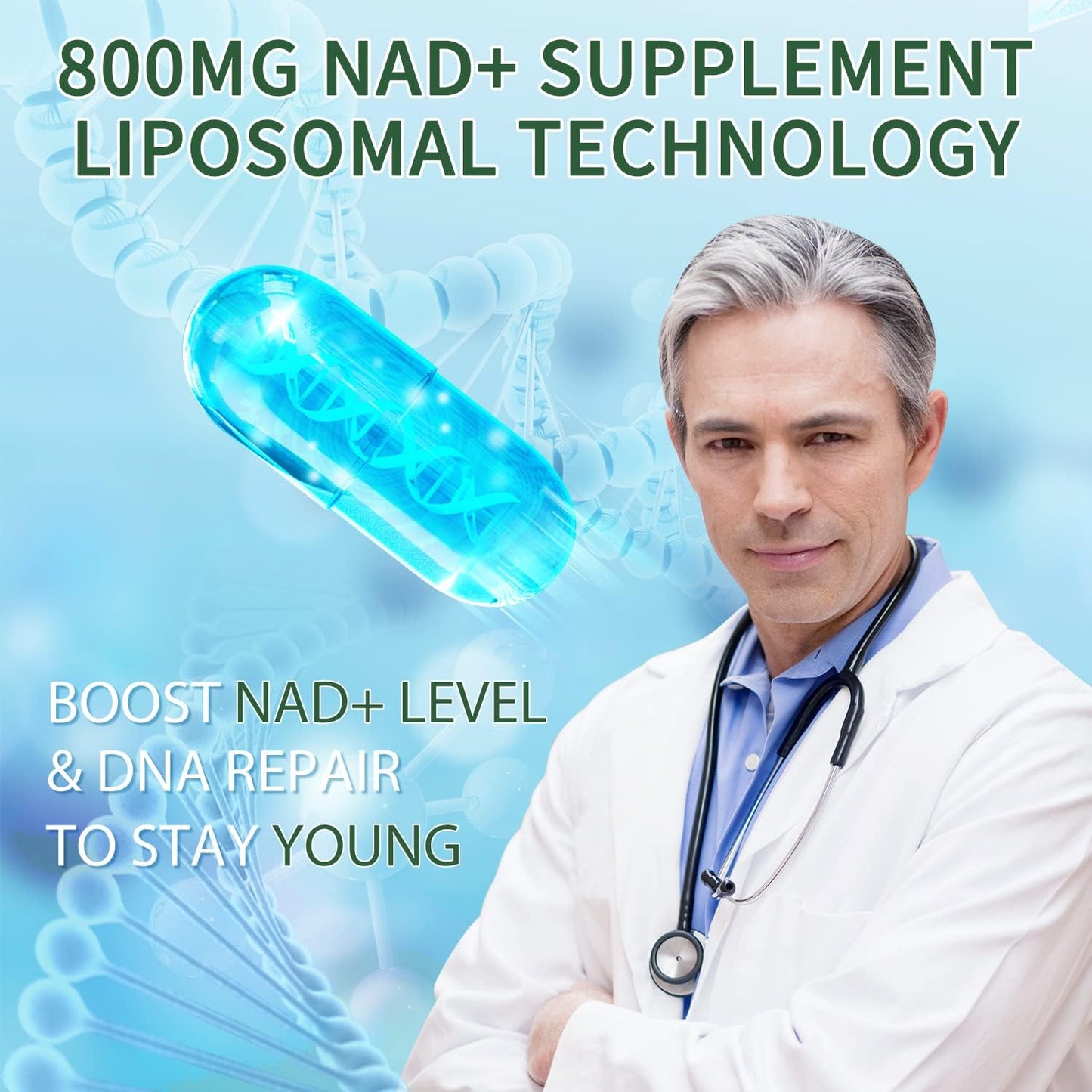 Liposomal NAD+ Supplement 800MG Nicotinamide Riboside for Cell Energy, Aging, Muscle Repair - 180 Capsules x3
