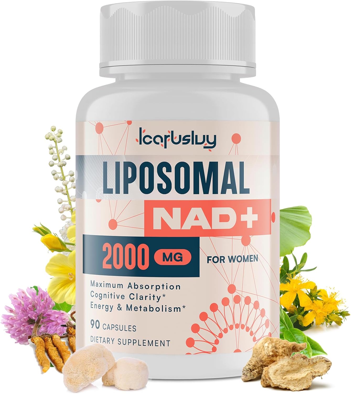 Liposomal NAD+ Supplement for Women with Ashwagandha, Maca, Black Cohosh, and Ginkgo Biloba - Max Absorption for Menopause, Cognitive Clarity, Energy, and Aging Defense - 90 Capsules, 2000MG