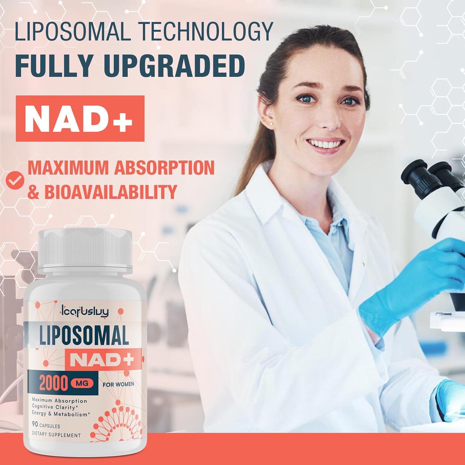 Liposomal NAD+ Supplement for Women with Ashwagandha, Maca, Black Cohosh, and Ginkgo Biloba - Max Absorption for Menopause, Cognitive Clarity, Energy, and Aging Defense - 90 Capsules, 2000MG
