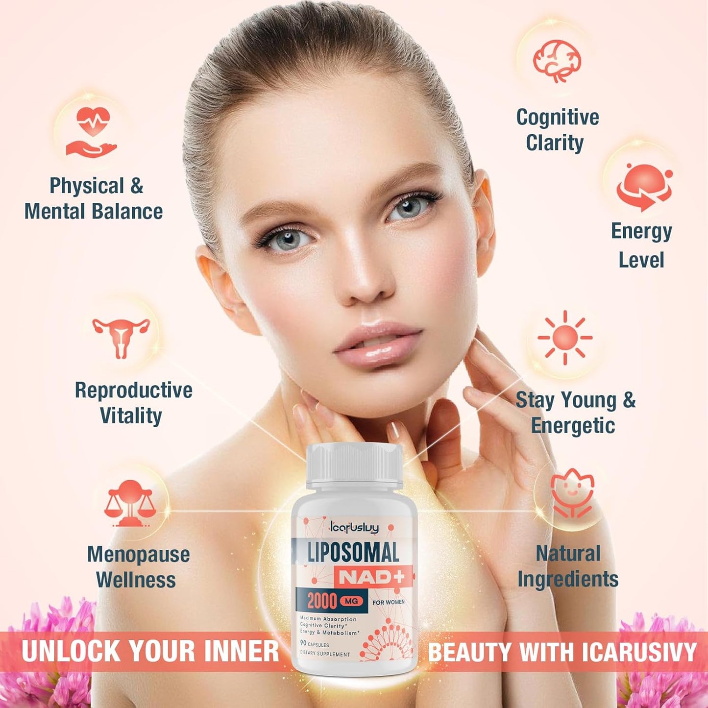 Liposomal NAD+ Supplement for Women with Ashwagandha, Maca, Black Cohosh, and Ginkgo Biloba - Max Absorption for Menopause, Cognitive Clarity, Energy, and Aging Defense - 90 Capsules, 2000MG