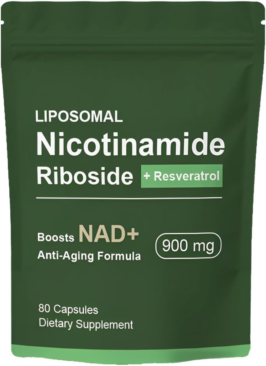 Liposomal NAD+ Supplement with Nicotinamide Riboside, Resveratrol, Quercetin - High Purity Anti-Aging Formula - 80 Capsules for Energy and Focus