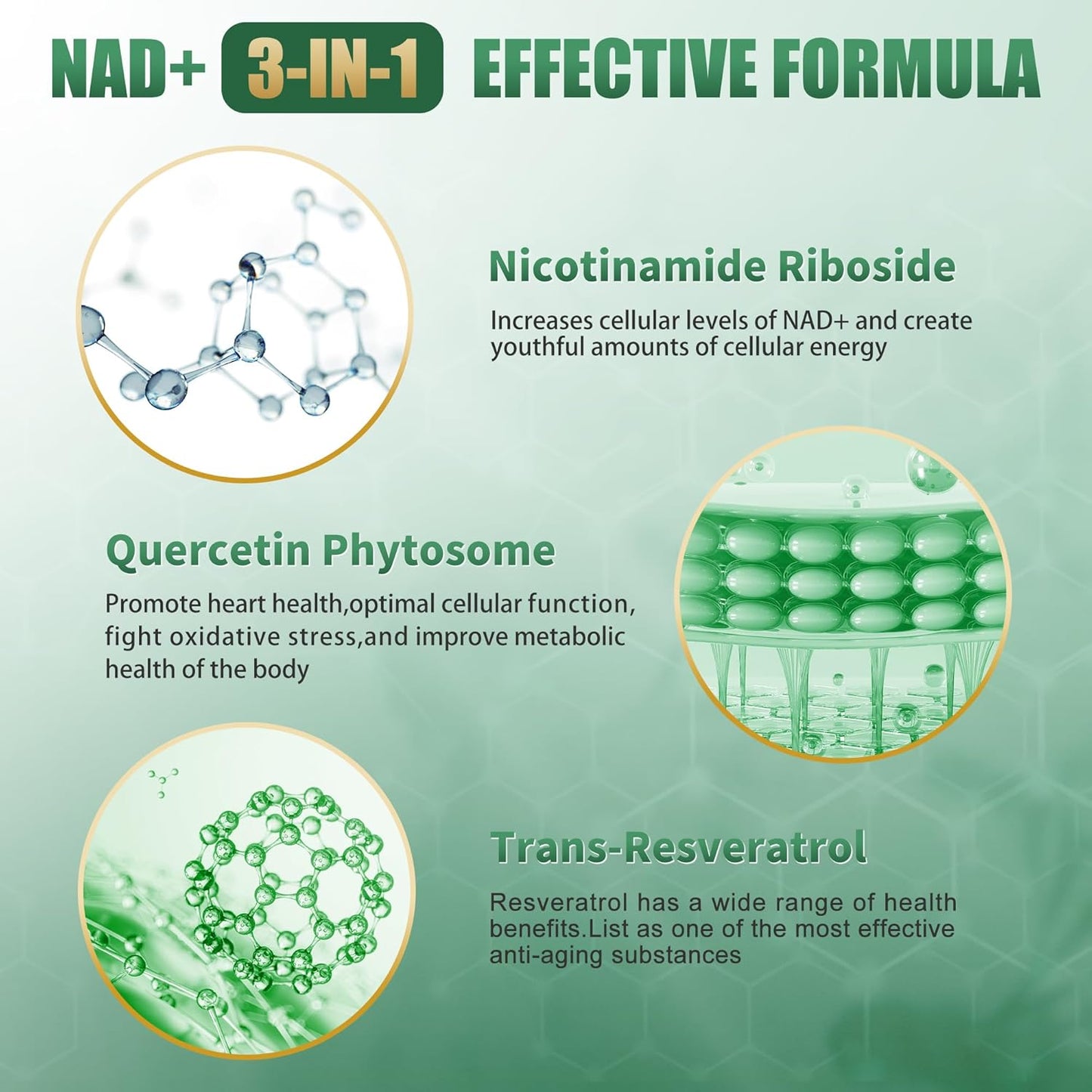 Liposomal NAD+ Supplement with Nicotinamide Riboside, Resveratrol, Quercetin - 900mg Capsules for Energy & NAD+ Boost in Men and Women