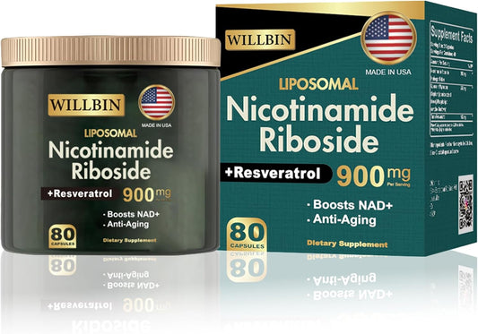 Liposomal NAD+ Supplement with NR, Resveratrol, Quercetin - High Purity Anti-Aging Formula for Energy and Focus - 80 Capsules