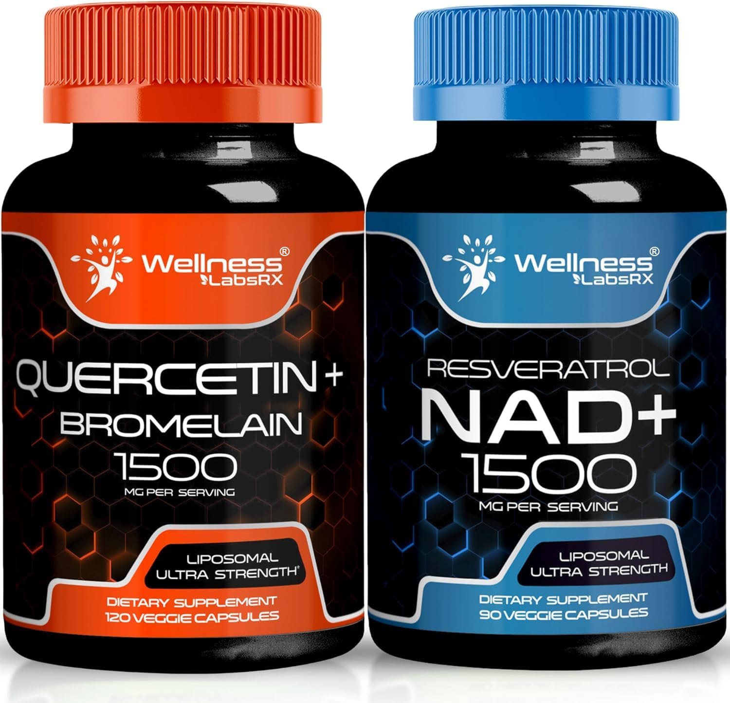 Liposomal NAD+ Supplement with Quercetin, Bromelain, and Resveratrol - 1500mg NAD Plus Boosting Capsules by WELLNESS LABSRX