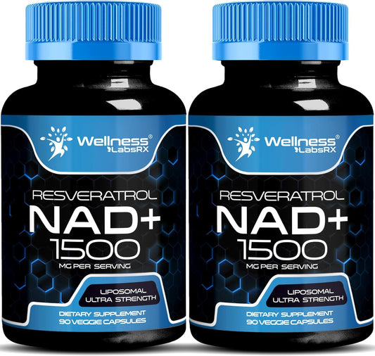 Liposomal NAD+ Supplement with Resveratrol, 1500mg - Ultra Strength Capsules for Cellular Health, Stamina, and Healthy Aging - USA Made (2 Pack)