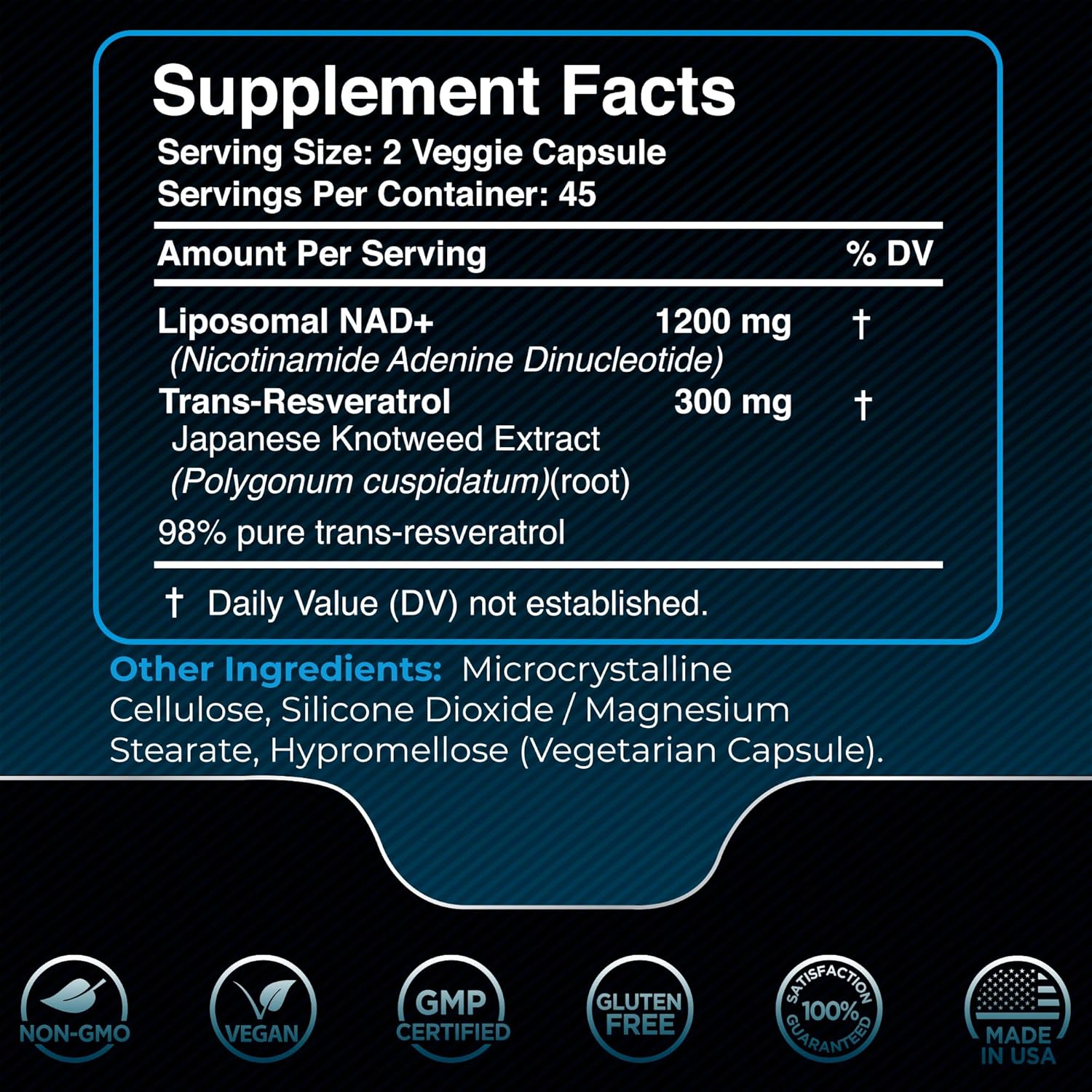 Liposomal NAD+ Supplement with Resveratrol, 1500mg - Ultra Strength Capsules for Cellular Health, Stamina, and Healthy Aging - USA Made (2 Pack)