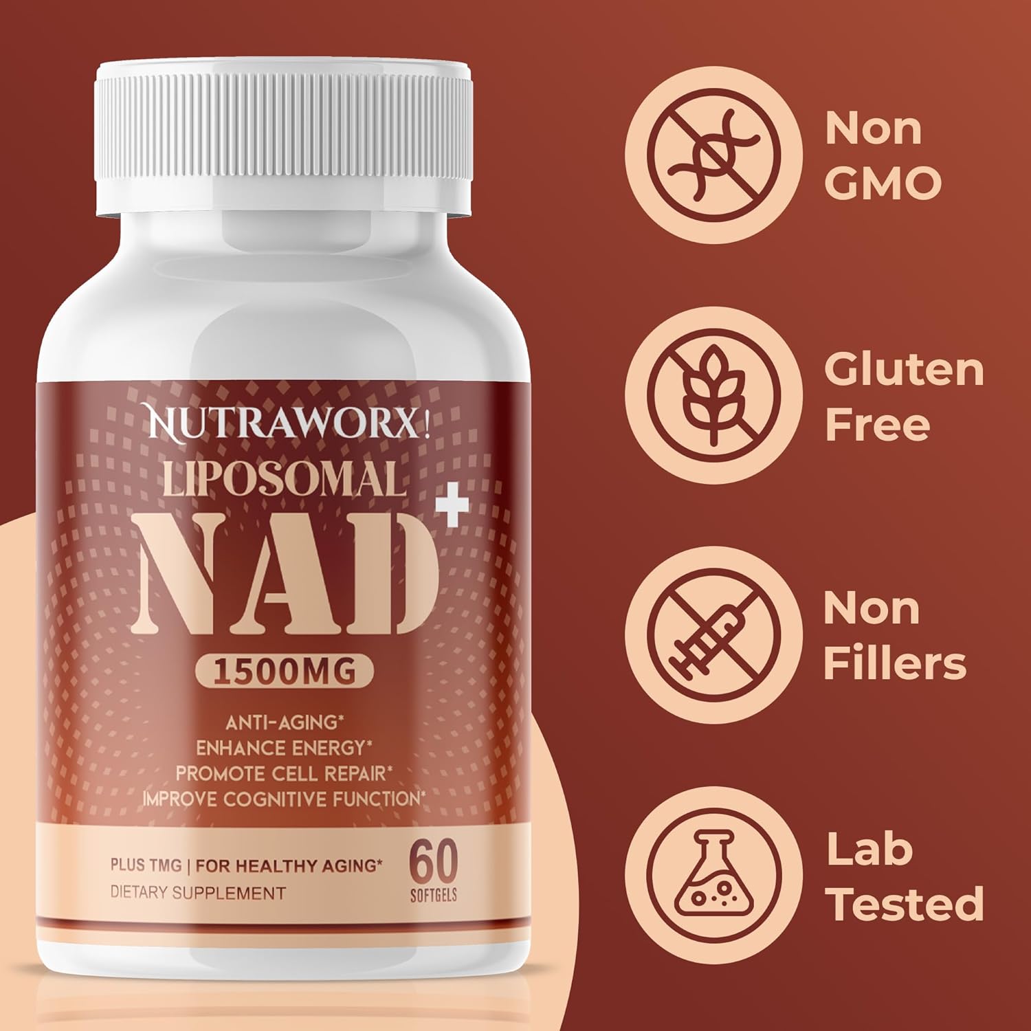 Liposomal NAD+ with TMG - Daily Wellness Supplement - 60 Softgels by Nutraworx
