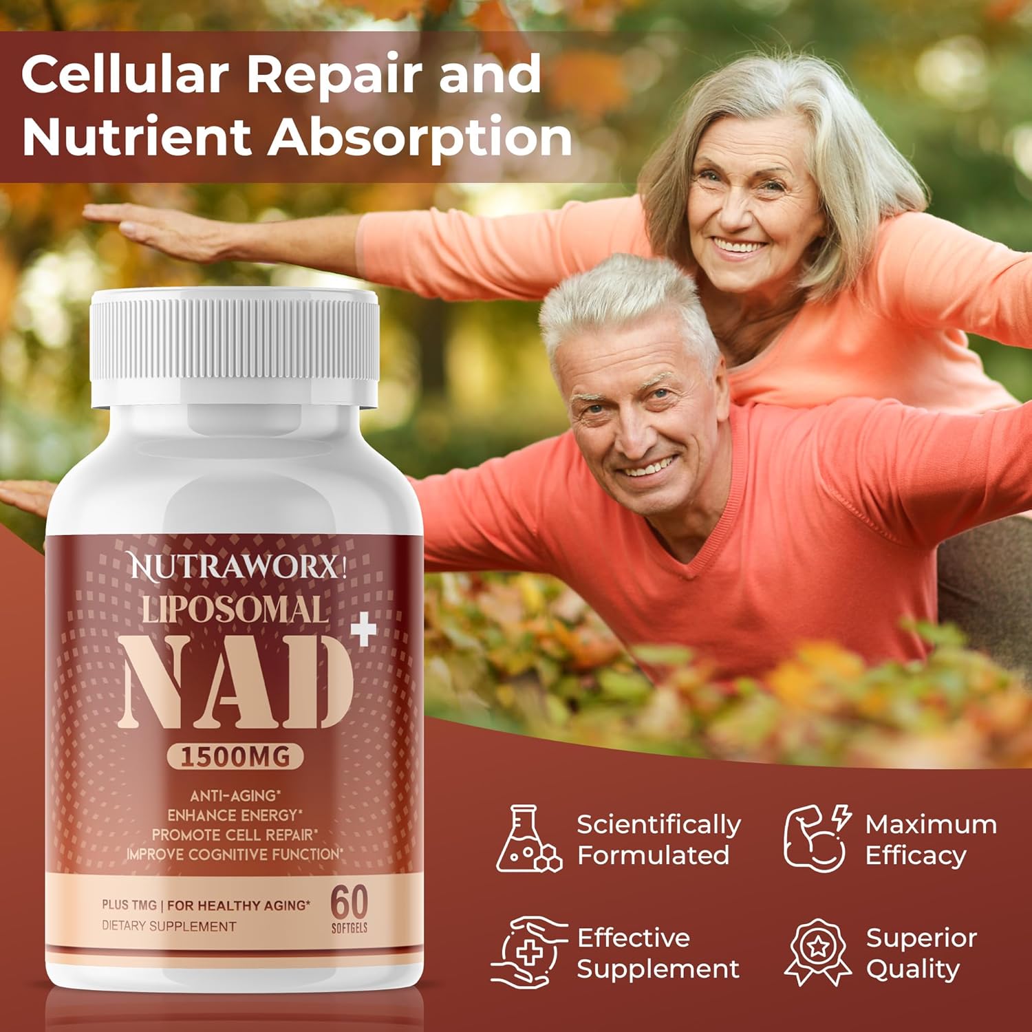 Liposomal NAD+ with TMG - Daily Wellness Supplement - 60 Softgels by Nutraworx