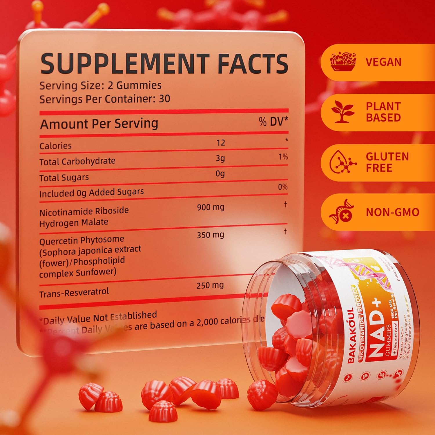 Liposomal Nicotinamide Riboside Gummies with Resveratrol and Quercetin - NAD+ Supplement for Men and Women, 2 Pack of 60 Gummies