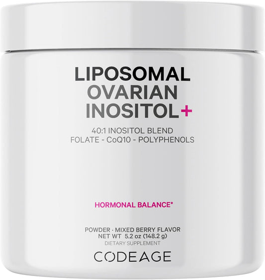 Liposomal Ovarian Inositol Powder with Myo-Inositol & D-Chiro-Inositol Blend, Folate, CoQ10, Pomegranate, Wild Blueberry - 2-Month Supply - Mixed Berry Flavor - Non-GMO, 60 Servings