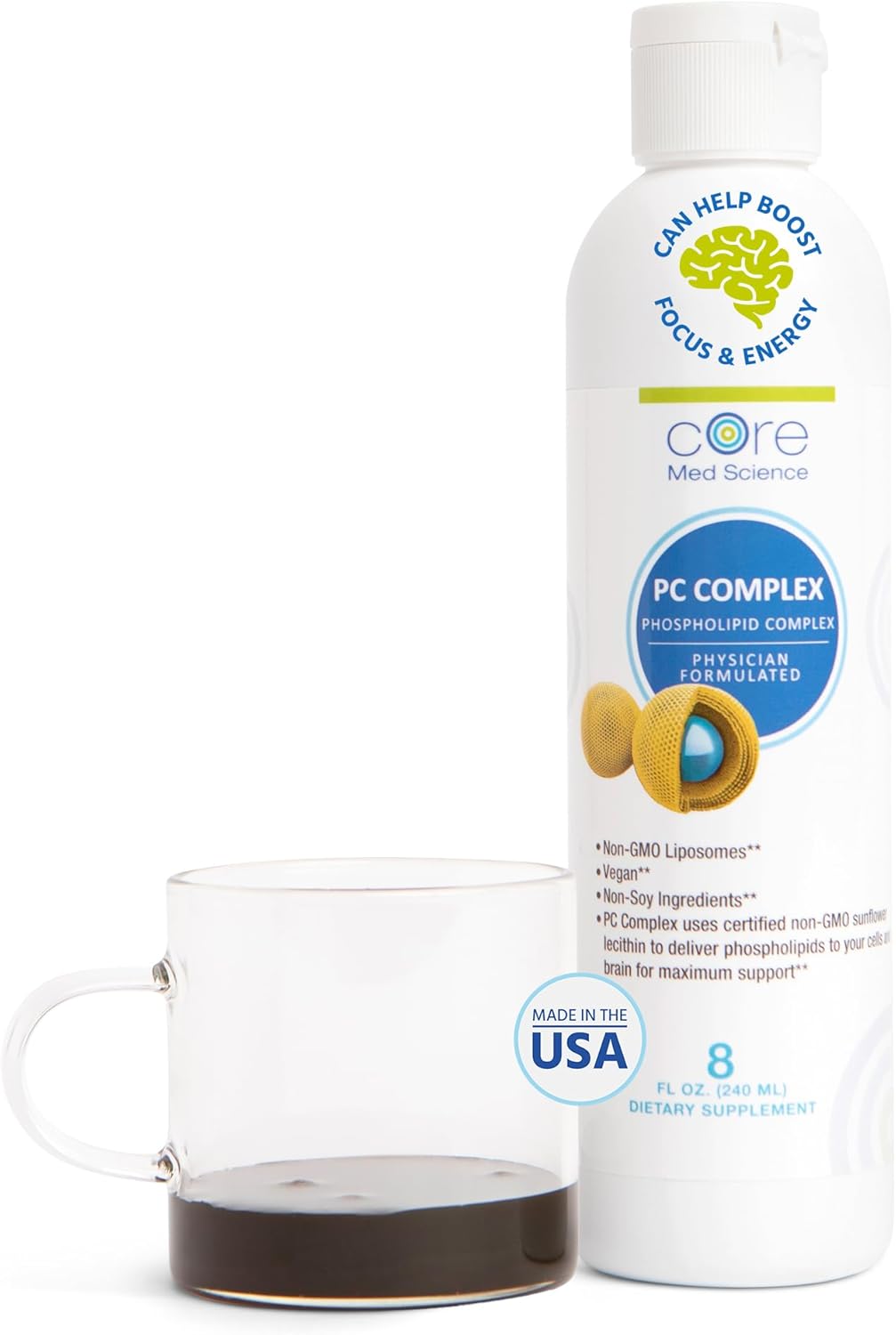 Liposomal Phosphatidylcholine Supplement (8 Fl Oz) - Supports Liver, Gut, & Cognitive Health - Liquid Lecithin Phospholipid Complex
