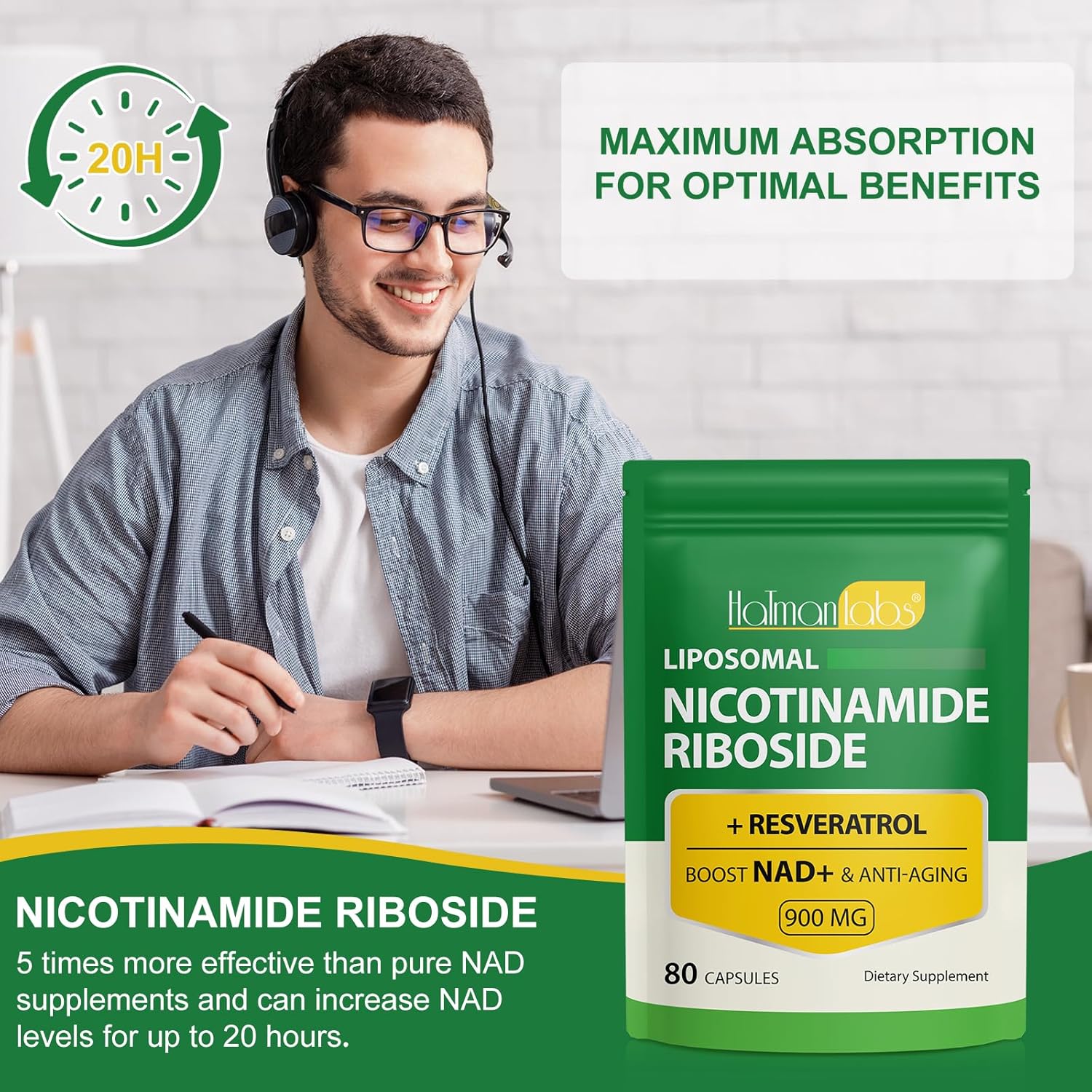 Liposomal Resveratrol and Nicotinamide Riboside Supplement for Women and Men - 80 Capsules