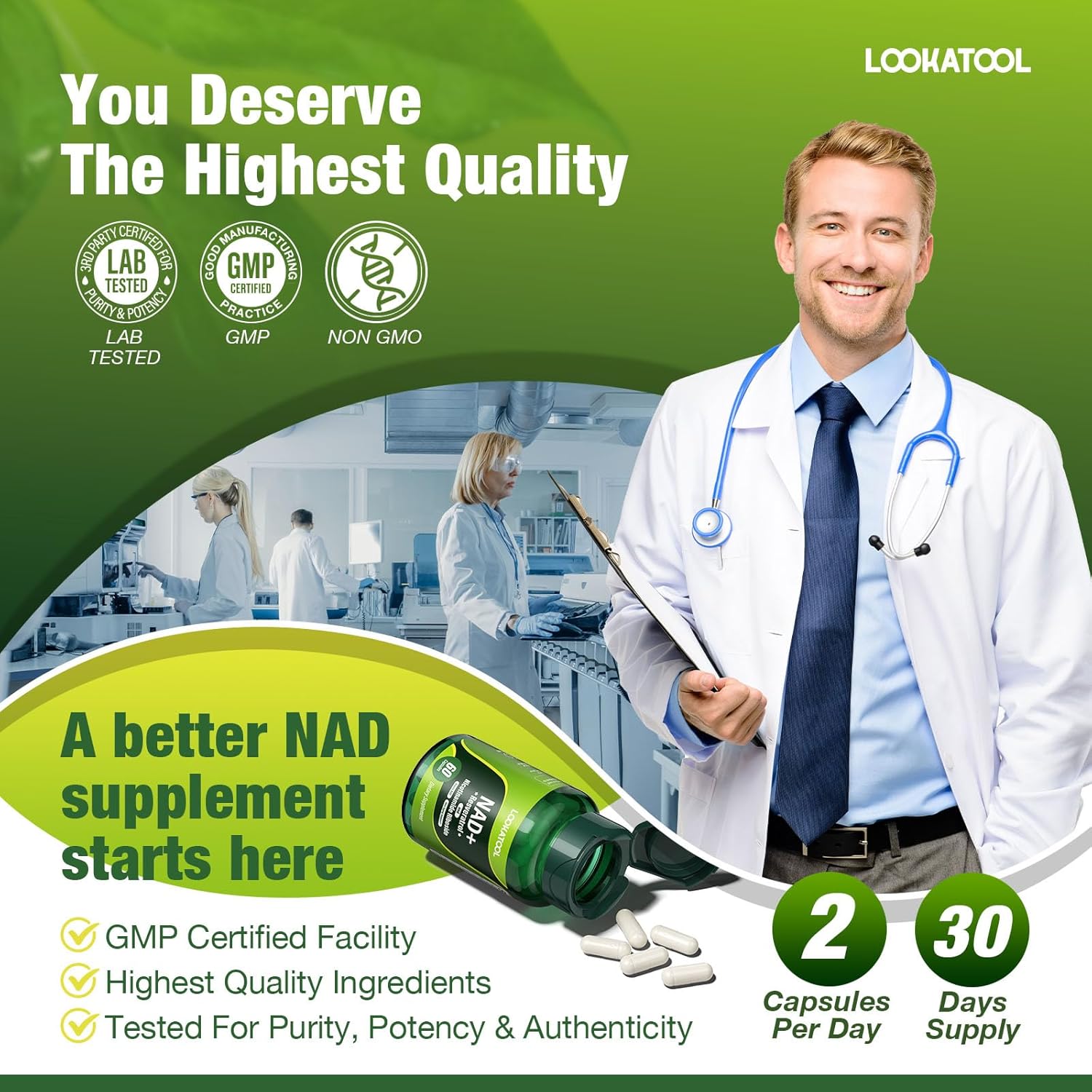 Liposomal Resveratrol with Quercetin and NAD+ for Anti-Aging and Energy Boost, 60 Capsules