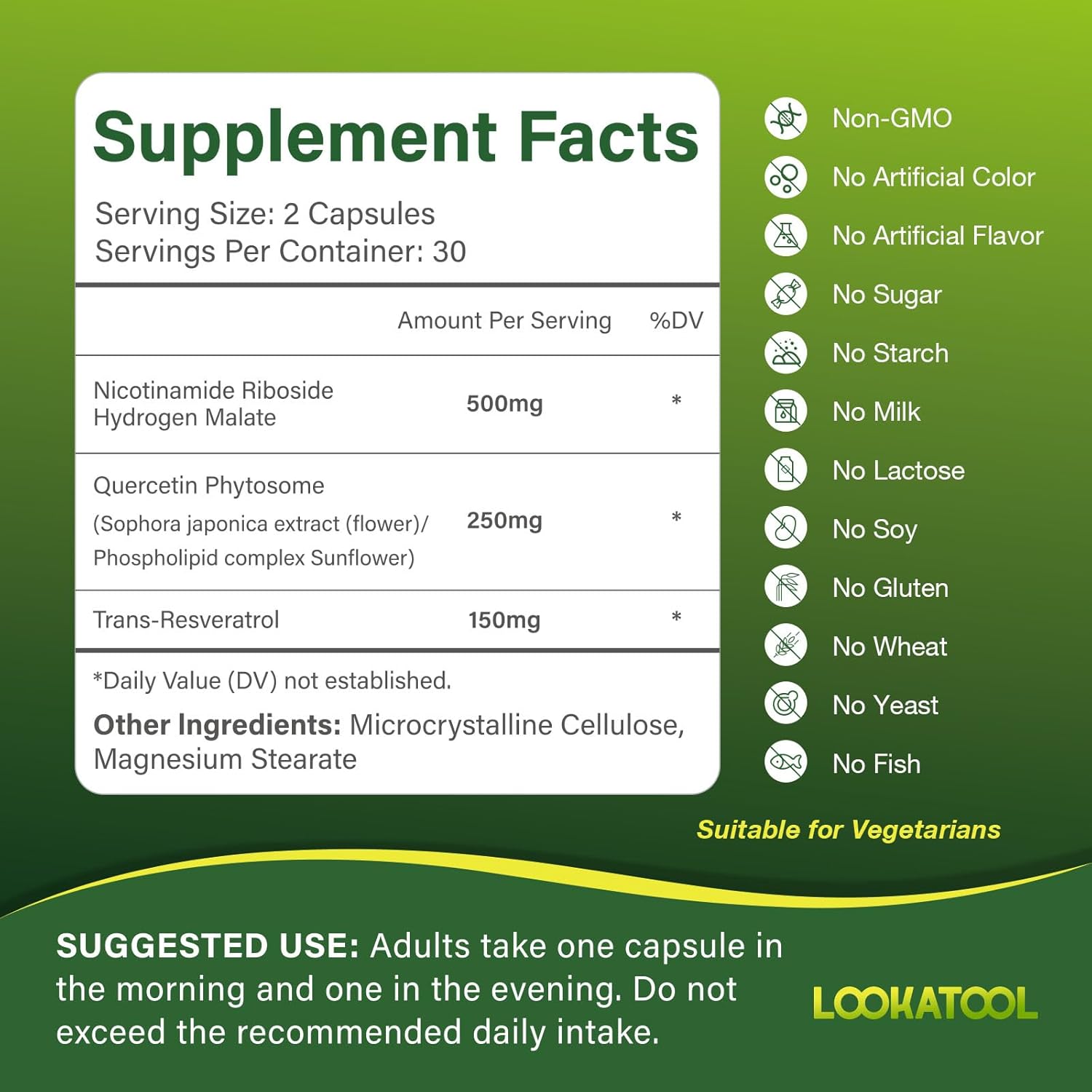 Liposomal Resveratrol with Quercetin and NAD+ for Anti-Aging and Energy Boost, 60 Capsules